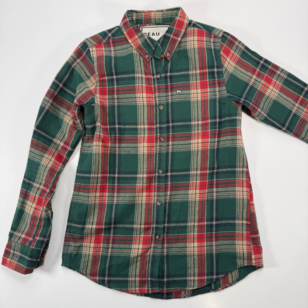 PEAU DE‎ LOUP Beta Button Up Plaid Flannel Shirt Unisex 2 Green Red Christmas